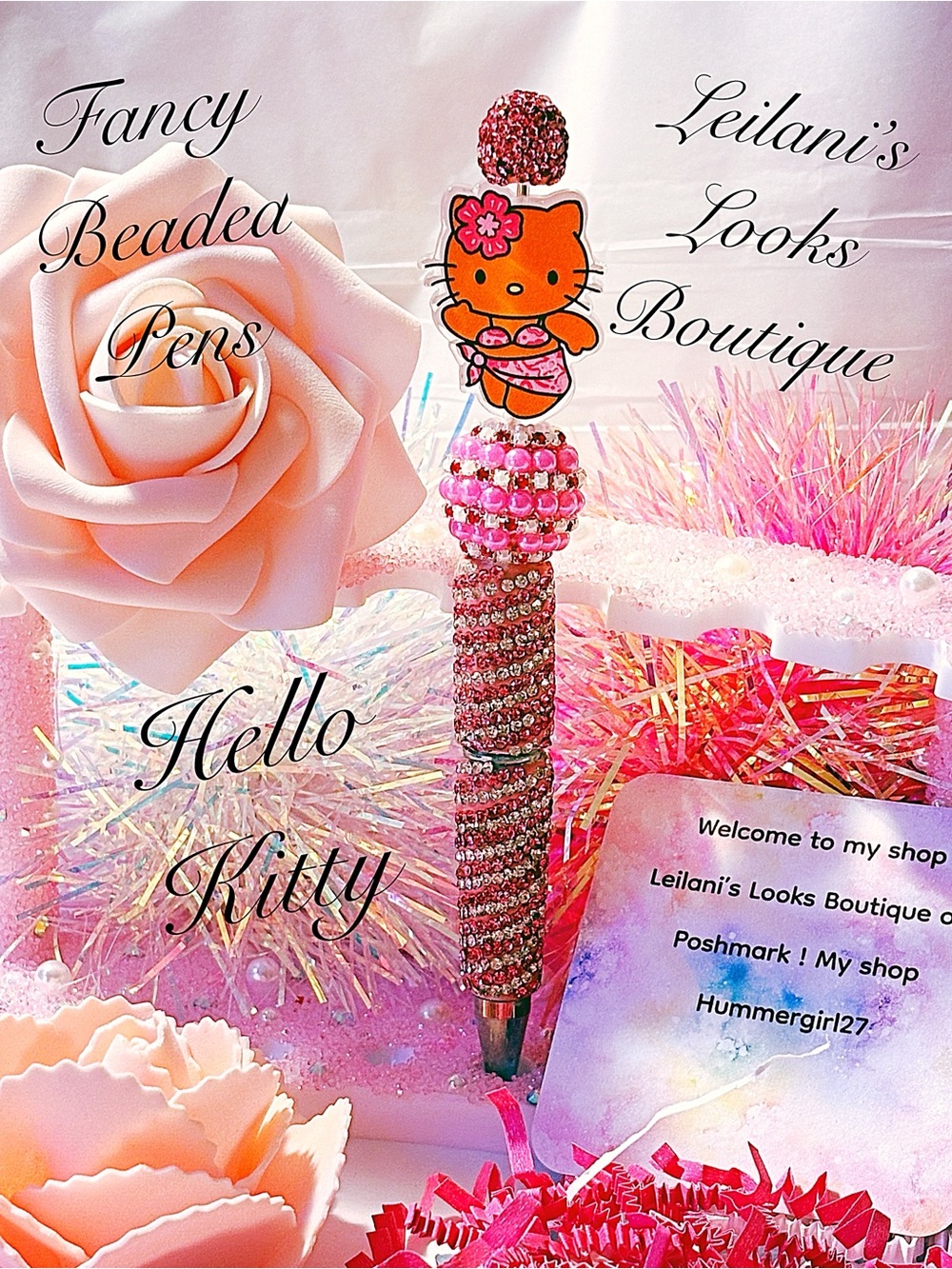 Hello Kitty Pink and Orange Beaded Pen/Fancy beaded Pen/gifts